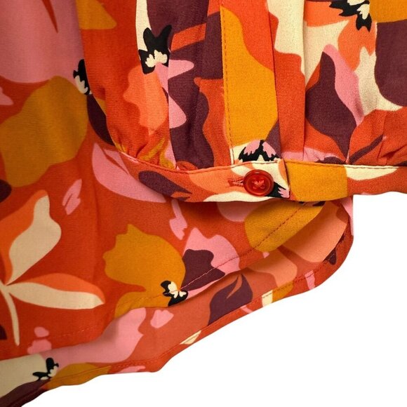 NYDJ Orange Floral Blouse Medium Womens Paulina Peasant Top NWOT - Picture 11 of 12